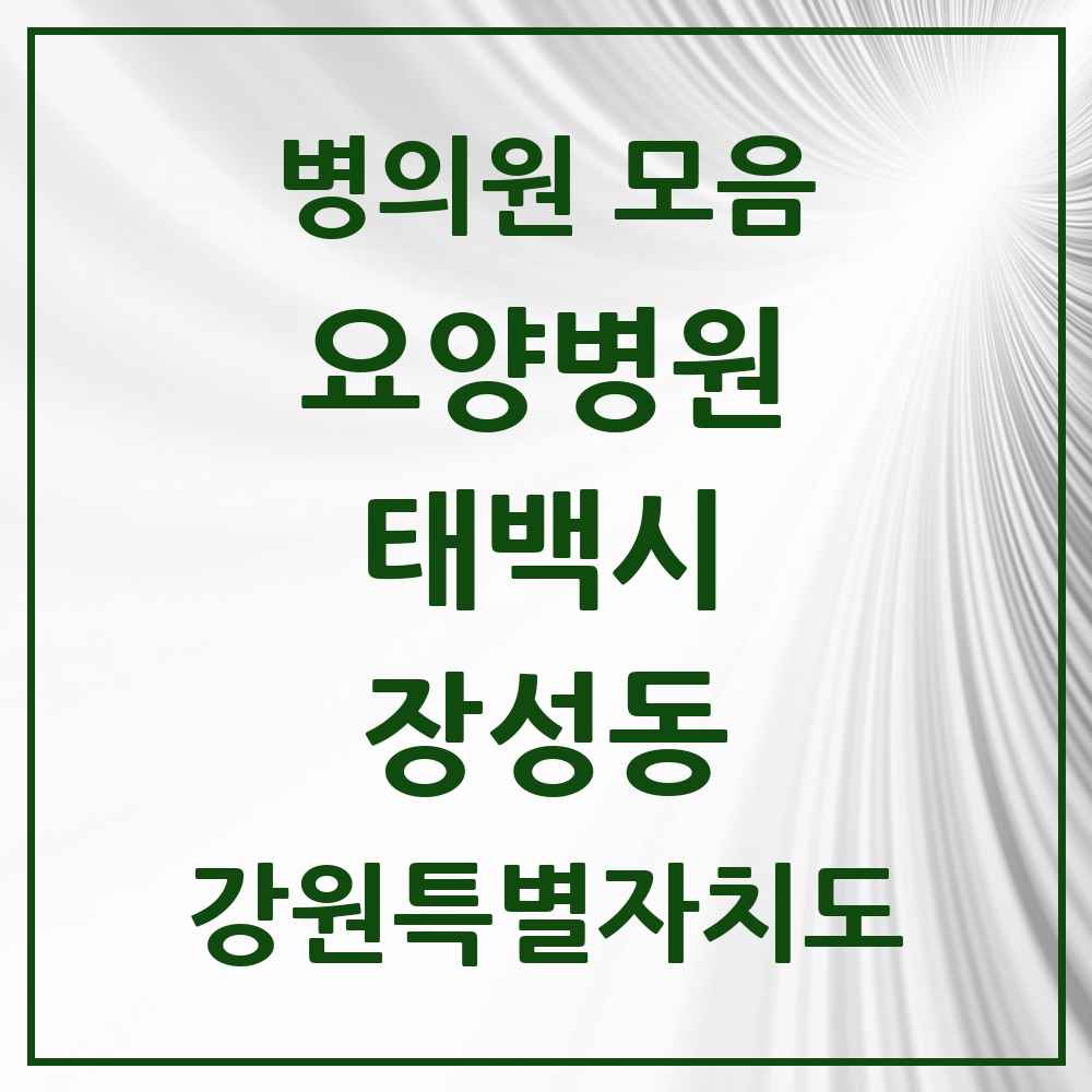 2025 장성동 요양병원 모음 1곳 | 강원특별자치도 태백시 추천 리스트
