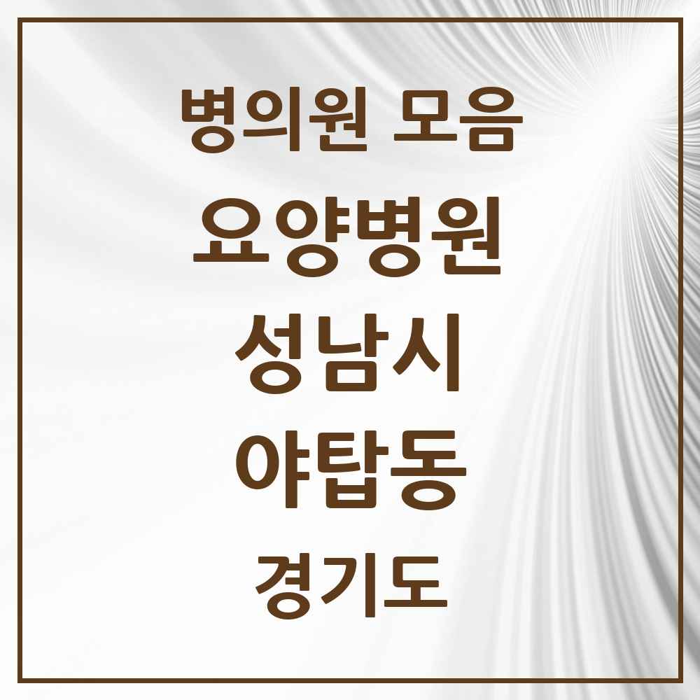2025 야탑동 요양병원 모음 3곳 | 경기도 성남시 추천 리스트