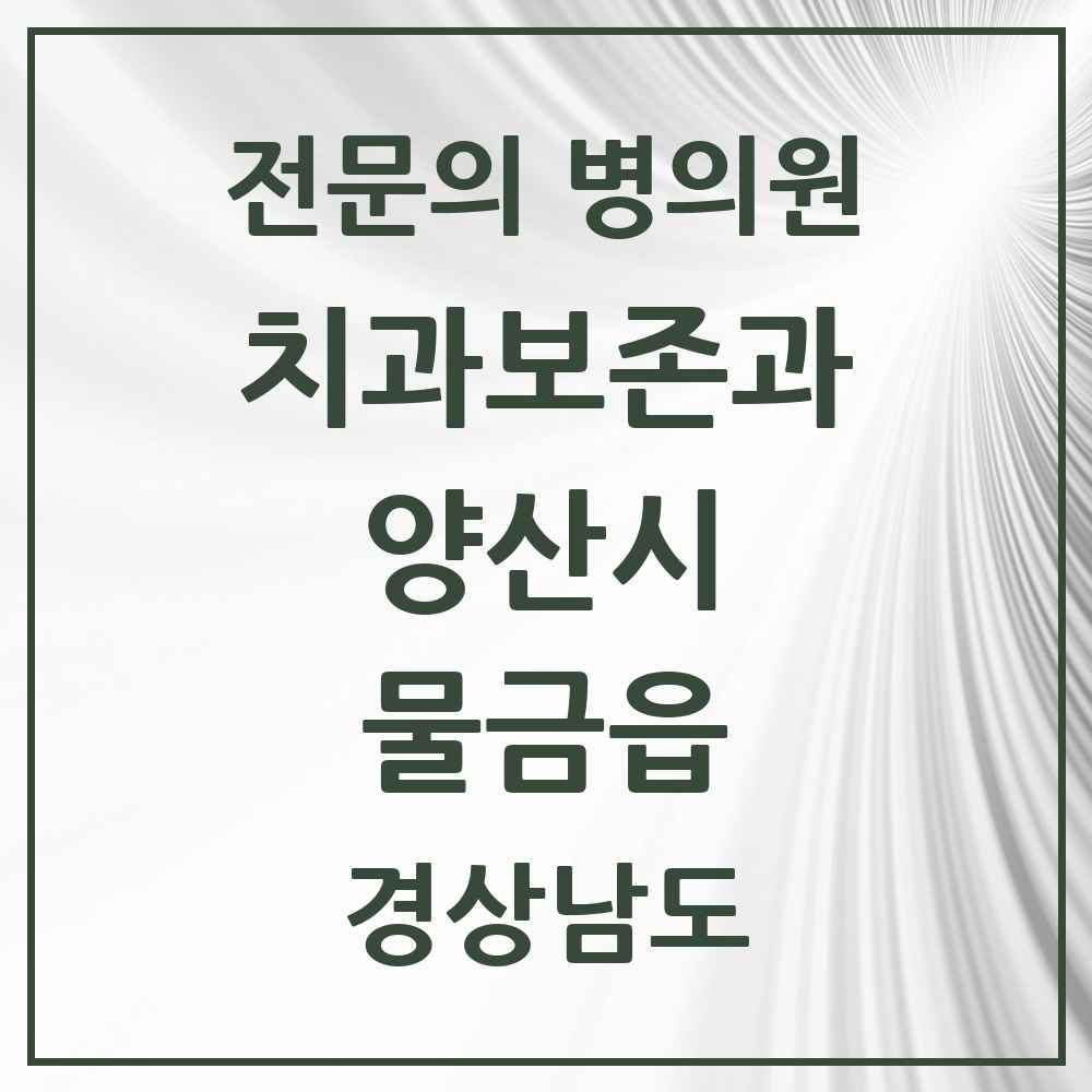 2025 경상남도 양산시 물금읍 치과보존과 전문의 치과 목록 2곳