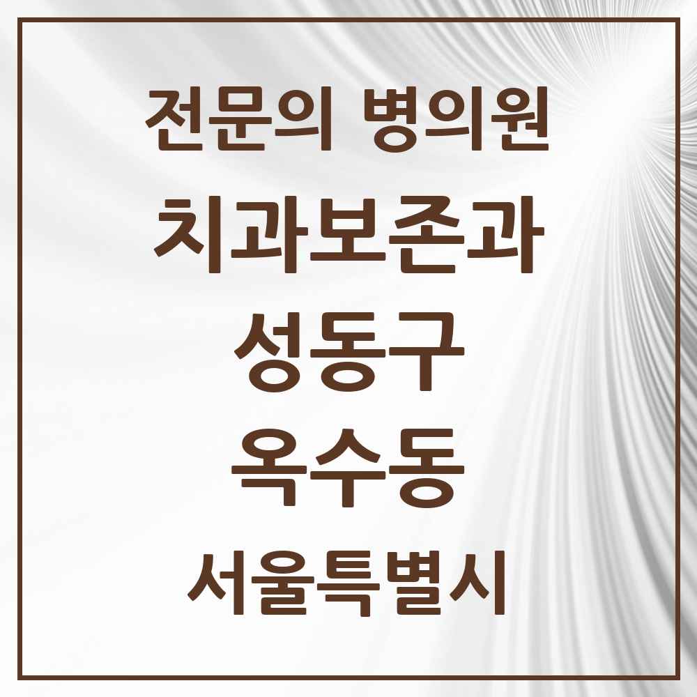 2025 서울특별시 성동구 옥수동 치과보존과 전문의 치과 목록 6곳