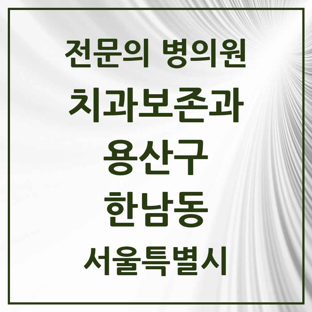 2025 서울특별시 용산구 한남동 치과보존과 전문의 치과 목록 3곳
