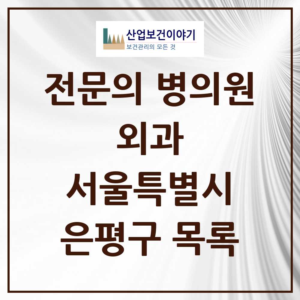 2025 은평구 외과 전문의 의원·병원 모음 21곳 | 서울특별시 추천 리스트