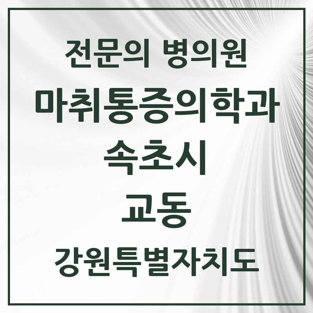 2025 강원특별자치도 속초시 교동 마취통증의학과 전문의 의원·병원 목록 3곳