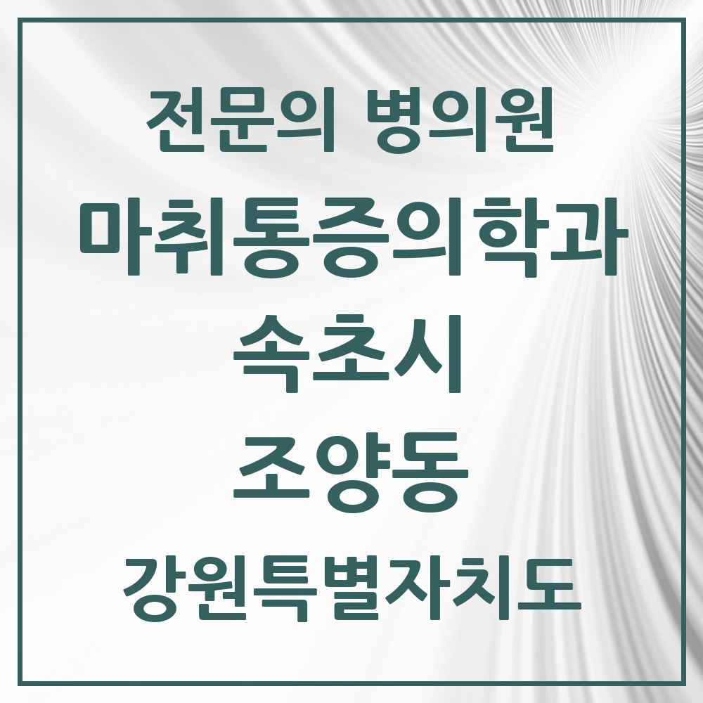 2025 강원특별자치도 속초시 조양동 마취통증의학과 전문의 의원·병원 목록 1곳