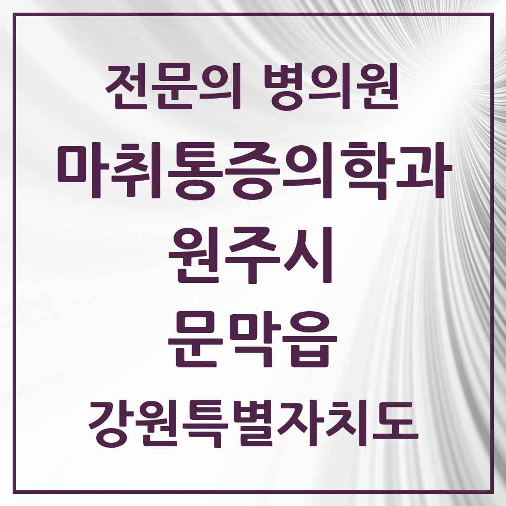 2025 강원특별자치도 원주시 문막읍 마취통증의학과 전문의 의원·병원 목록 1곳