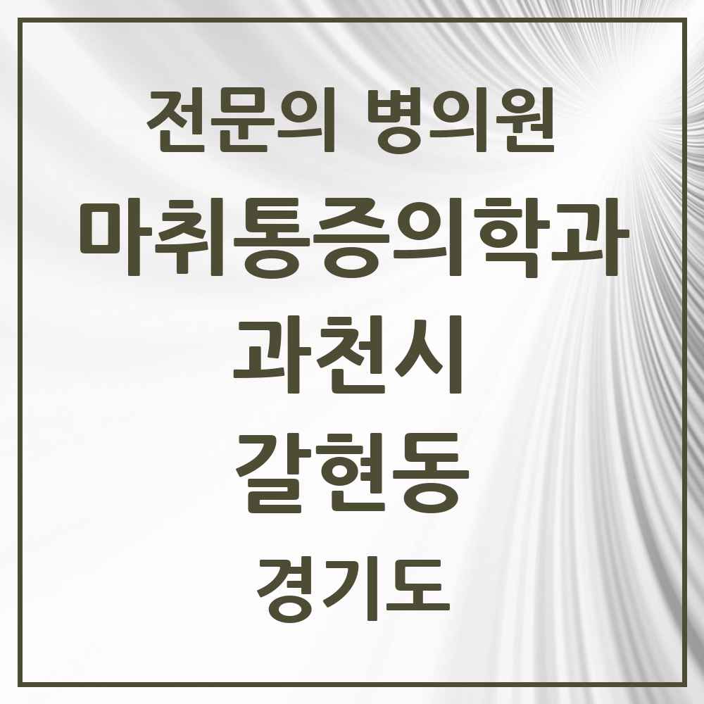 2025 경기도 과천시 갈현동 마취통증의학과 전문의 의원·병원 목록 1곳