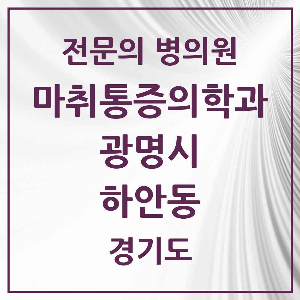 2025 경기도 광명시 하안동 마취통증의학과 전문의 의원·병원 목록 2곳