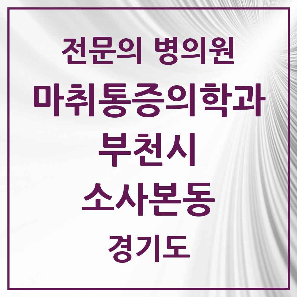 2025 경기도 부천시 소사본동 마취통증의학과 전문의 의원·병원 목록 4곳