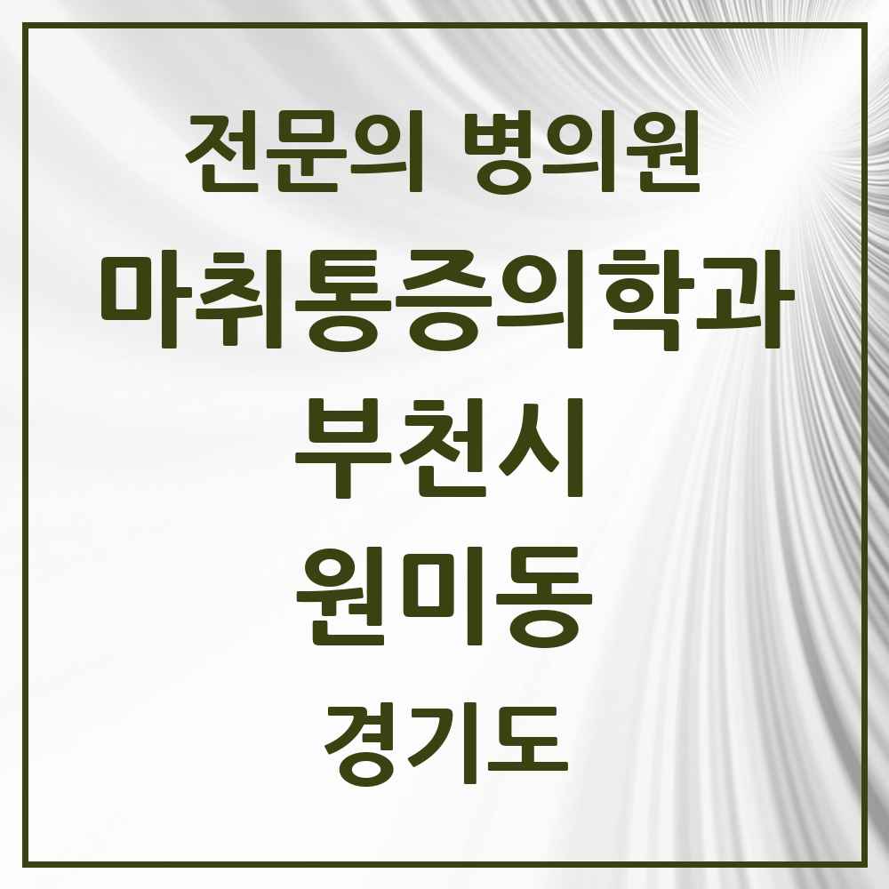 2025 경기도 부천시 원미동 마취통증의학과 전문의 의원·병원 목록 3곳