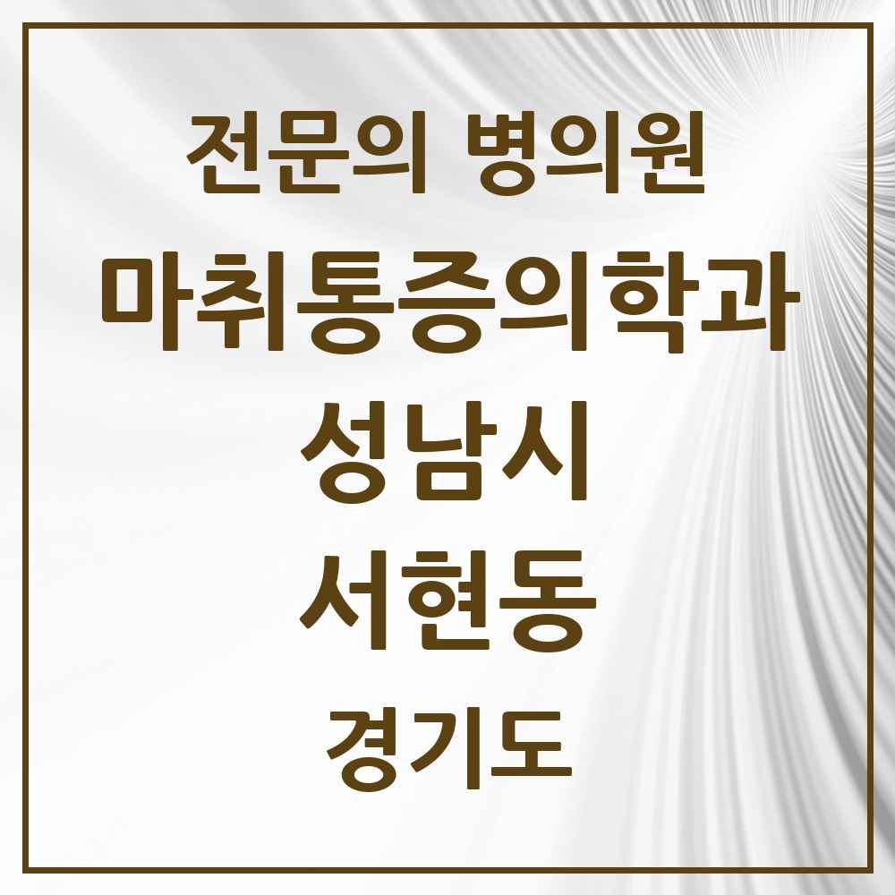 2025 경기도 성남시 서현동 마취통증의학과 전문의 의원·병원 목록 8곳