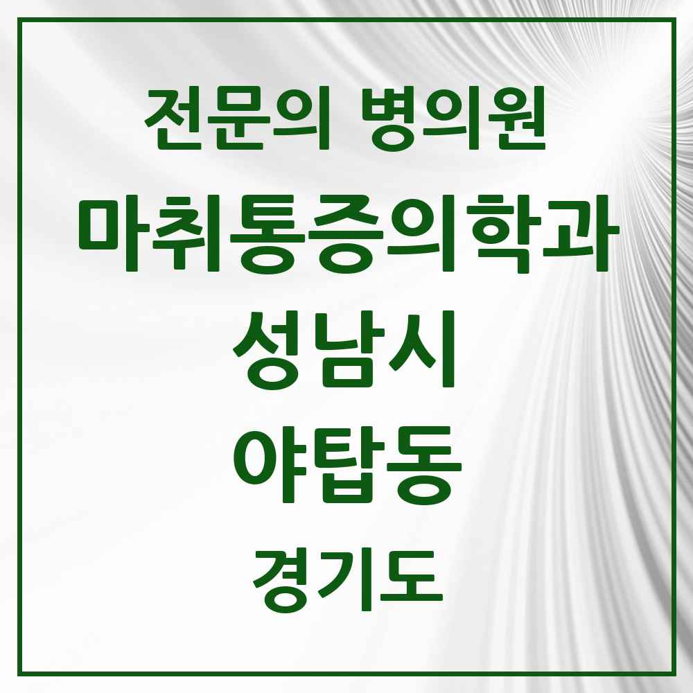 2025 경기도 성남시 야탑동 마취통증의학과 전문의 의원·병원 목록 6곳