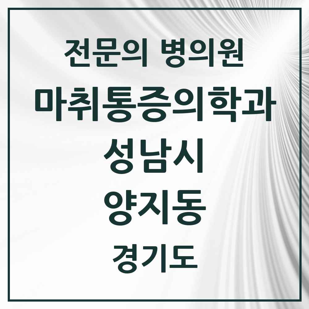 2025 경기도 성남시 양지동 마취통증의학과 전문의 의원·병원 목록 2곳
