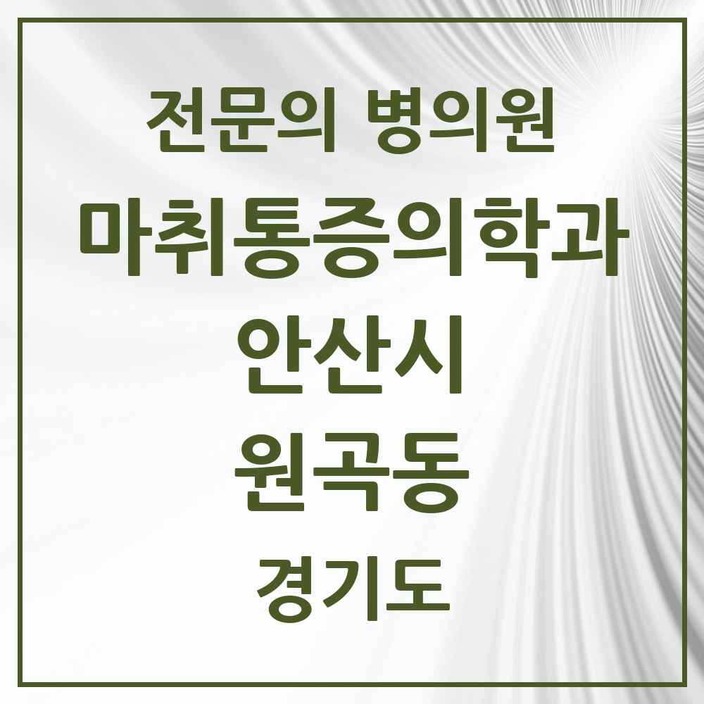 2025 경기도 안산시 원곡동 마취통증의학과 전문의 의원·병원 목록 2곳