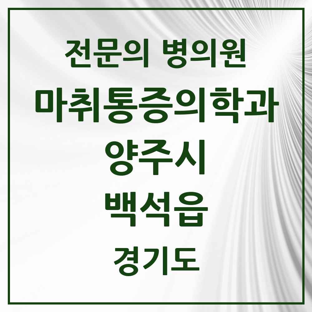 2025 경기도 양주시 백석읍 마취통증의학과 전문의 의원·병원 목록 1곳
