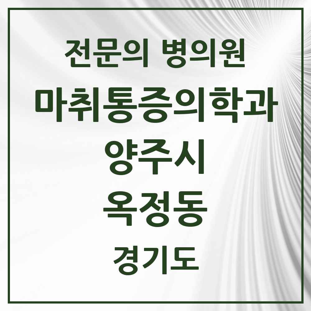 2025 경기도 양주시 옥정동 마취통증의학과 전문의 의원·병원 목록 2곳