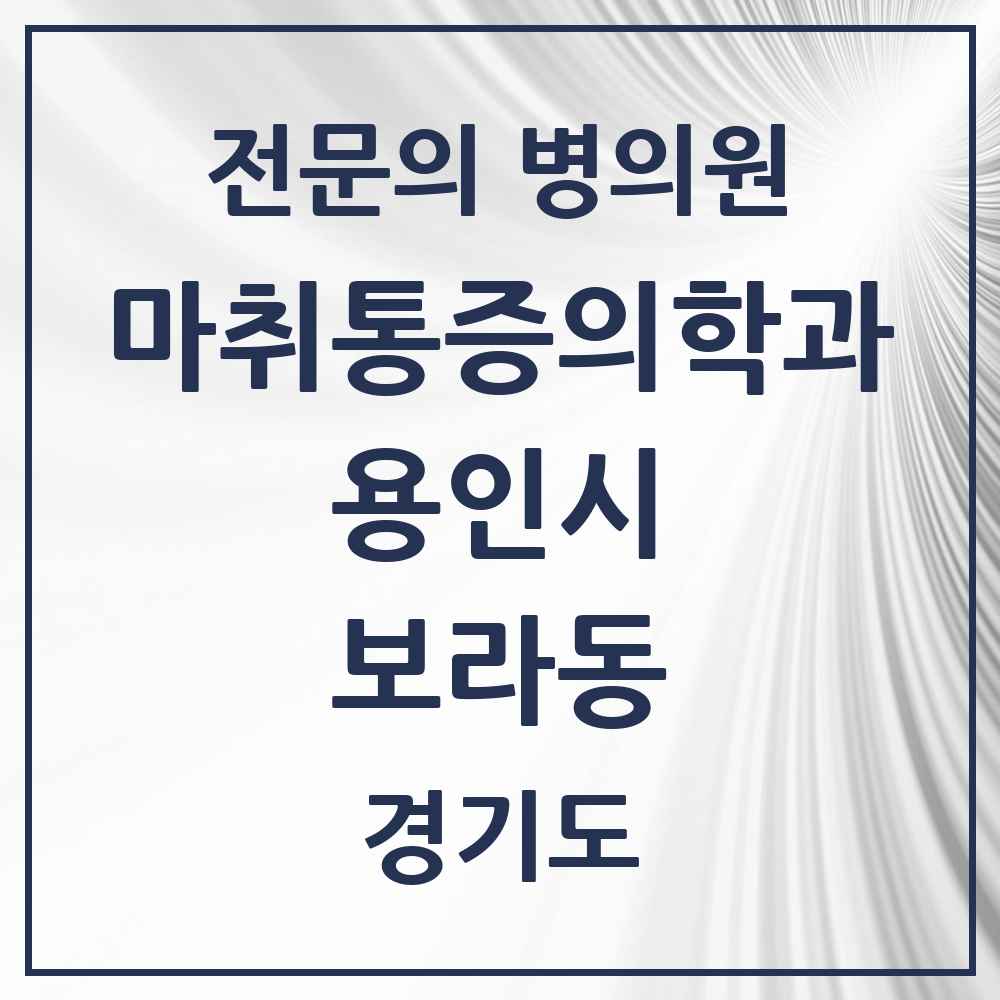 2025 경기도 용인시 보라동 마취통증의학과 전문의 의원·병원 목록 1곳