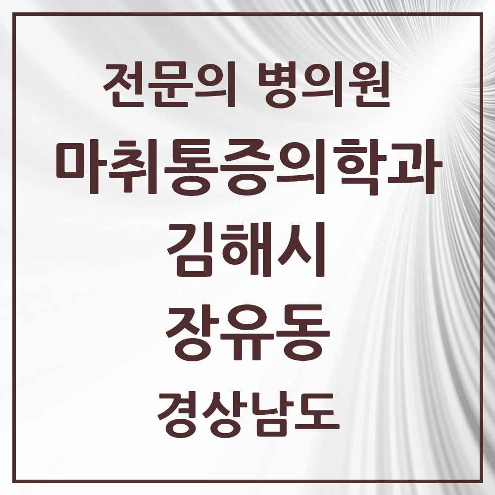 2025 경상남도 김해시 장유동 마취통증의학과 전문의 의원·병원 목록 1곳