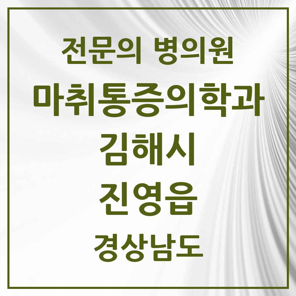2025 경상남도 김해시 진영읍 마취통증의학과 전문의 의원·병원 목록 2곳