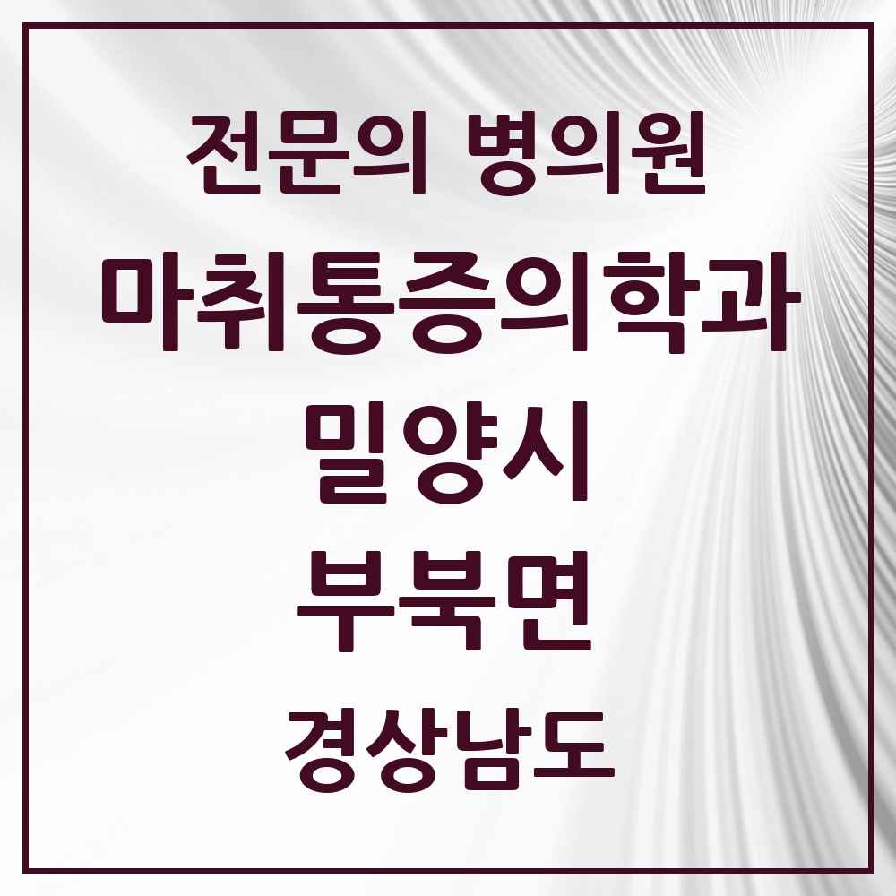 2025 경상남도 밀양시 부북면 마취통증의학과 전문의 의원·병원 목록 1곳