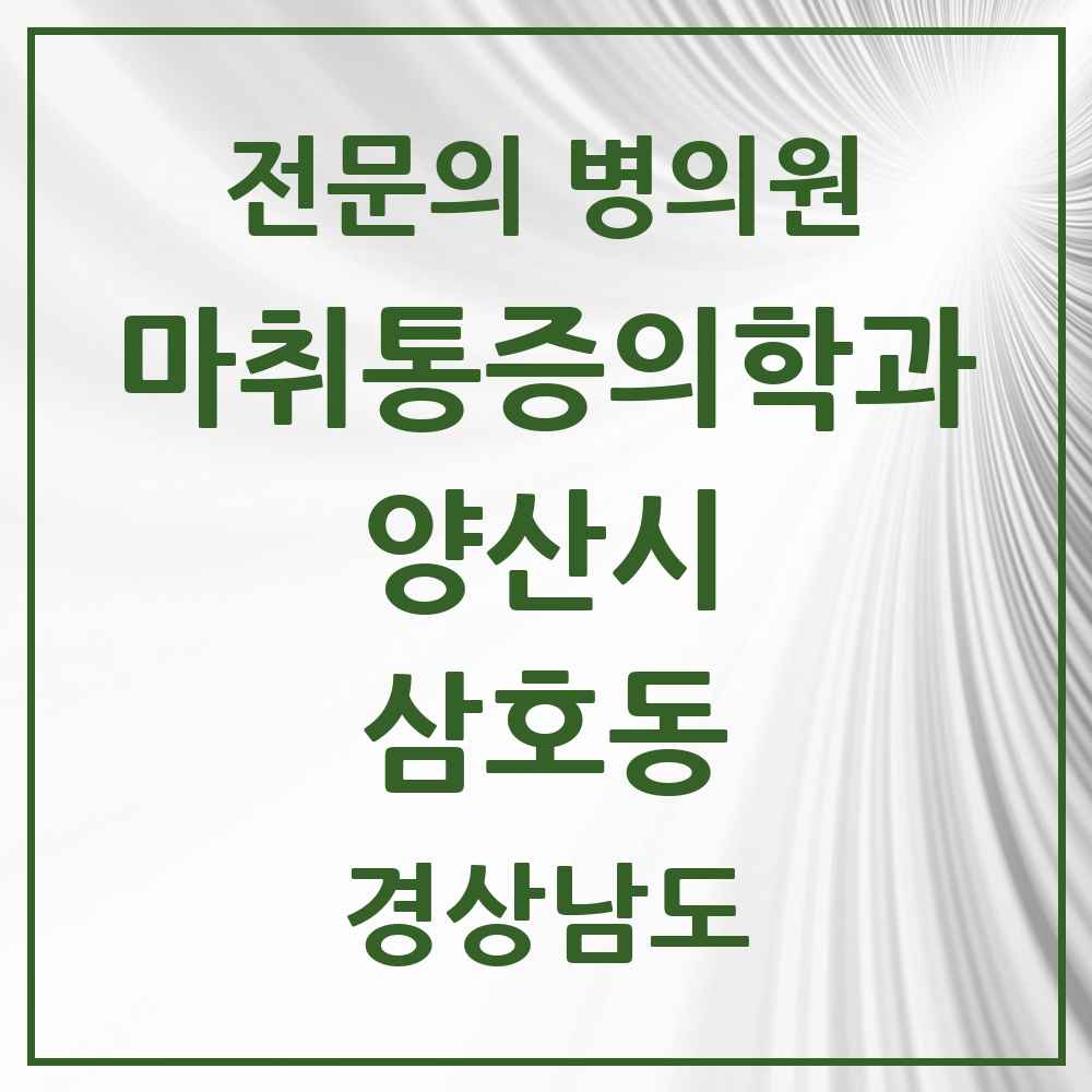 2025 경상남도 양산시 삼호동 마취통증의학과 전문의 의원·병원 목록 1곳