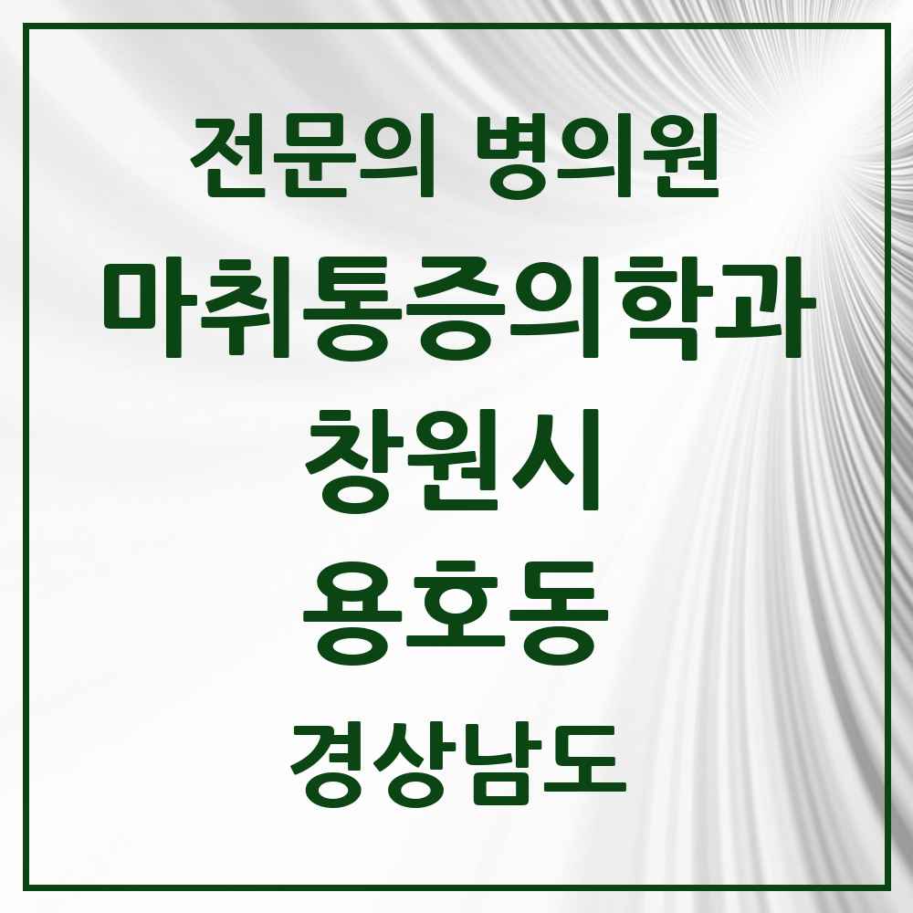 2025 경상남도 창원시 용호동 마취통증의학과 전문의 의원·병원 목록 1곳