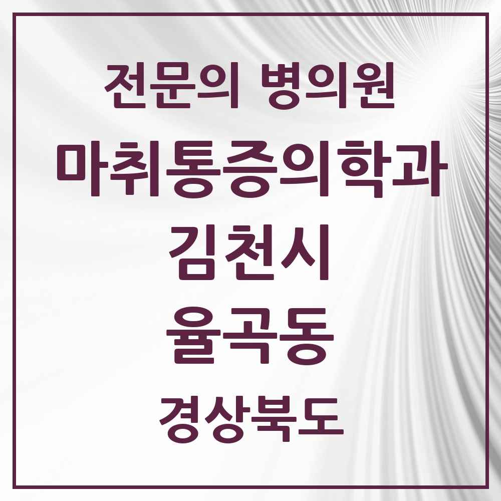 2025 경상북도 김천시 율곡동 마취통증의학과 전문의 의원·병원 목록 1곳