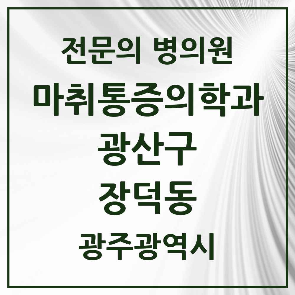 2025 광주광역시 광산구 장덕동 마취통증의학과 전문의 의원·병원 목록 2곳