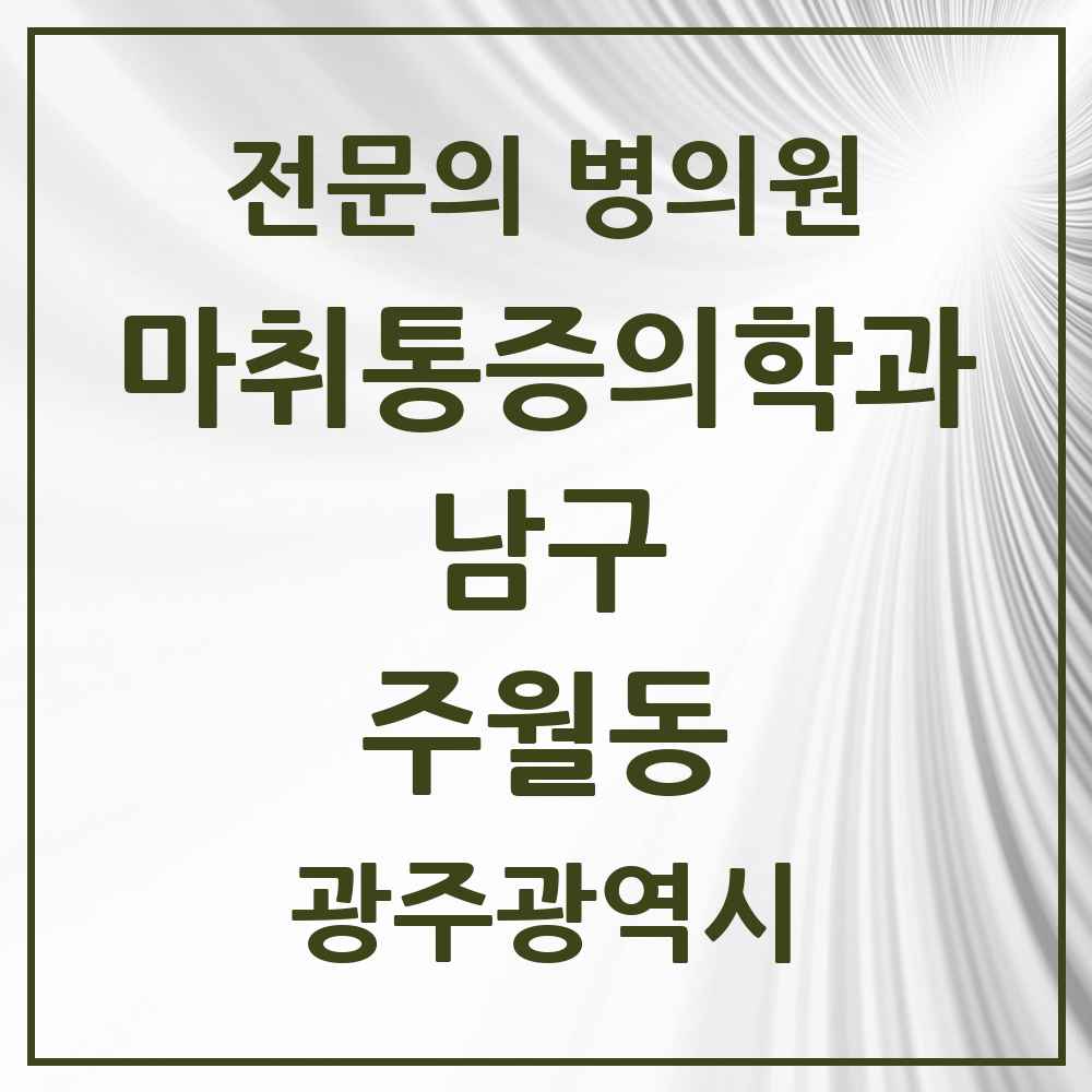 2025 광주광역시 남구 주월동 마취통증의학과 전문의 의원·병원 목록 4곳