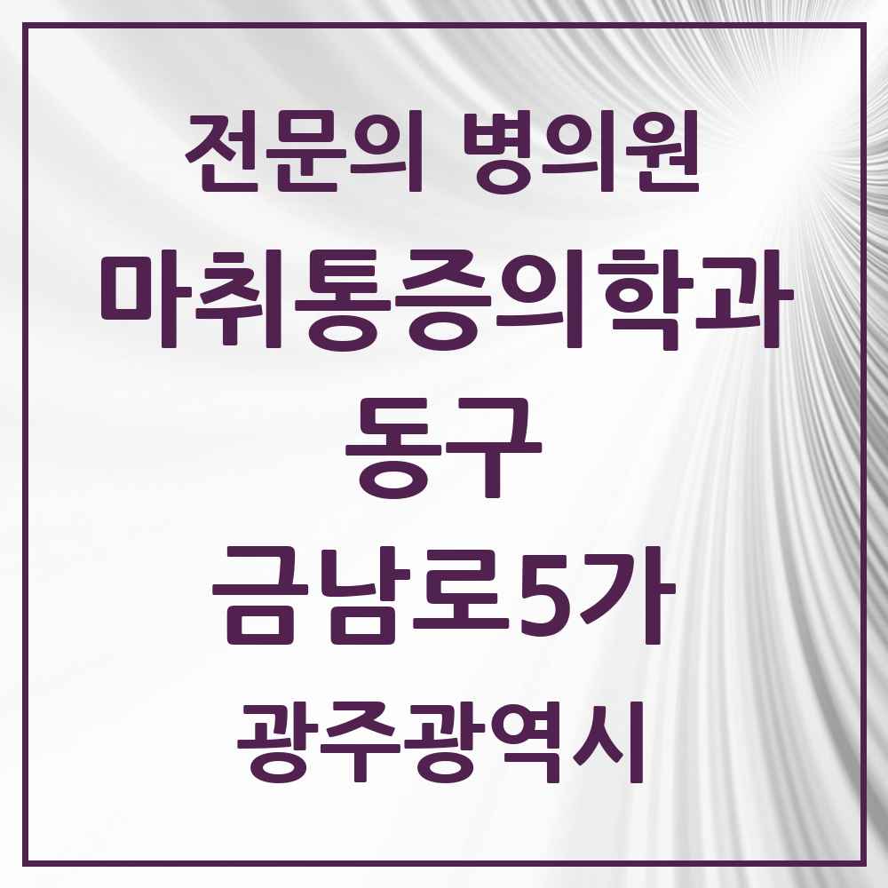 2025 광주광역시 동구 금남로5가 마취통증의학과 전문의 의원·병원 목록 1곳