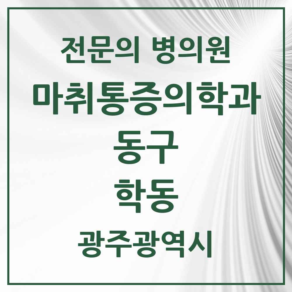 2025 광주광역시 동구 학동 마취통증의학과 전문의 의원·병원 목록 3곳