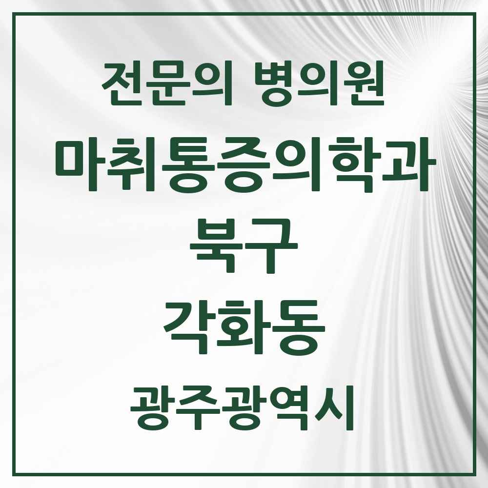 2025 광주광역시 북구 각화동 마취통증의학과 전문의 의원·병원 목록 2곳