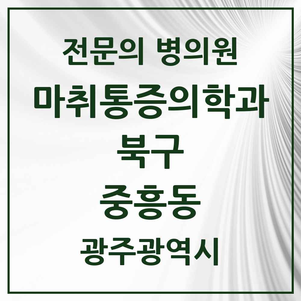 2025 광주광역시 북구 중흥동 마취통증의학과 전문의 의원·병원 목록 2곳