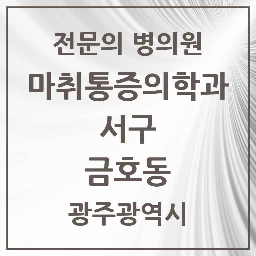 2025 광주광역시 서구 금호동 마취통증의학과 전문의 의원·병원 목록 4곳