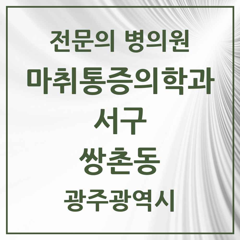 2025 광주광역시 서구 쌍촌동 마취통증의학과 전문의 의원·병원 목록 4곳