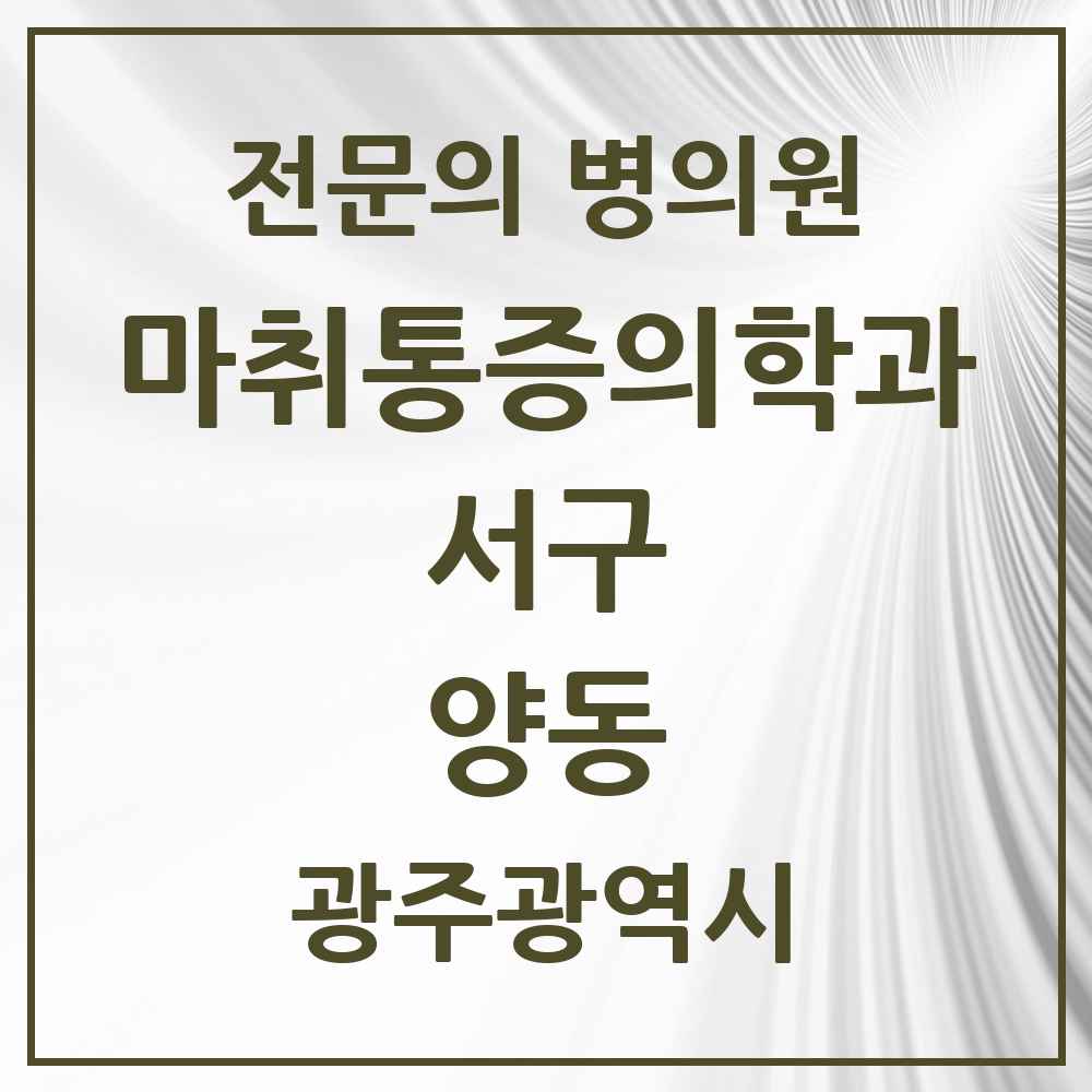 2025 광주광역시 서구 양동 마취통증의학과 전문의 의원·병원 목록 1곳