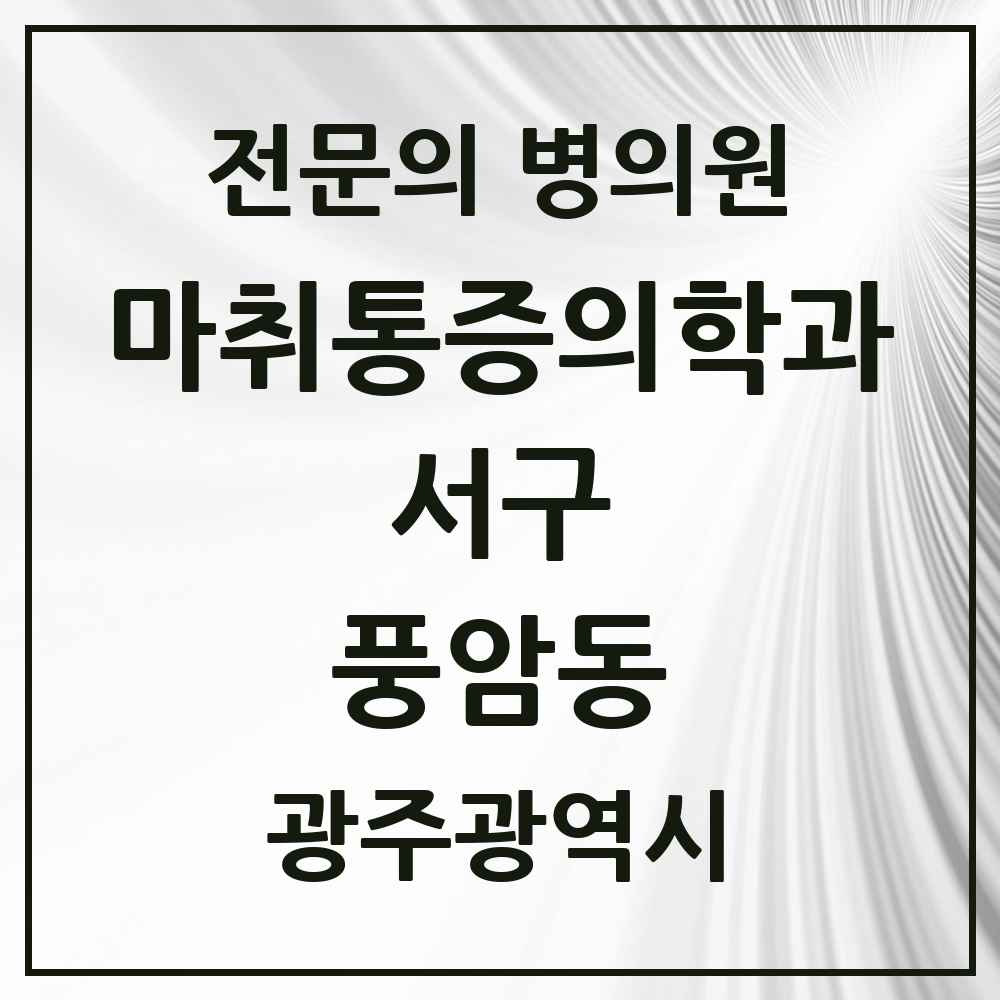 2025 광주광역시 서구 풍암동 마취통증의학과 전문의 의원·병원 목록 2곳