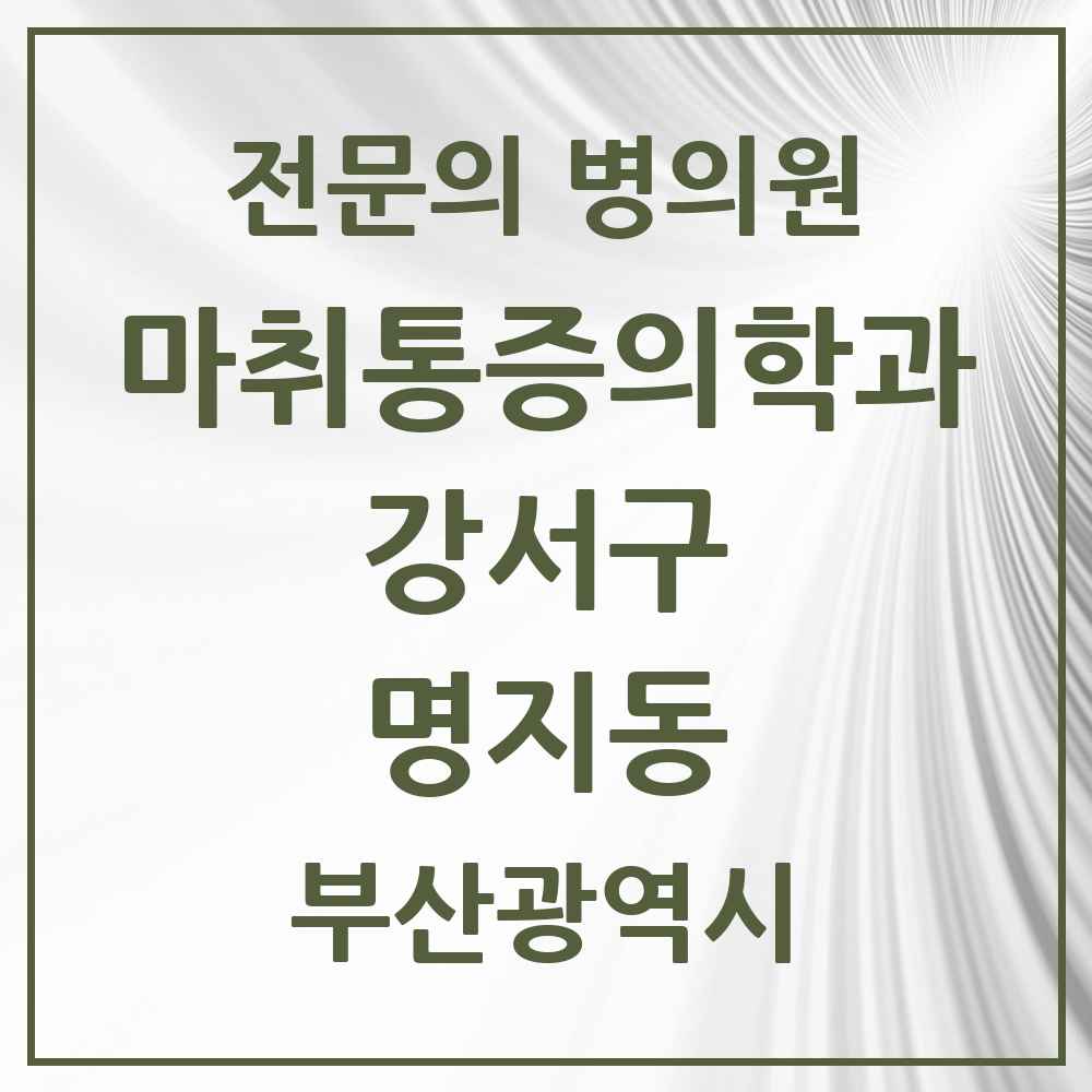 2025 부산광역시 강서구 명지동 마취통증의학과 전문의 의원·병원 목록 2곳