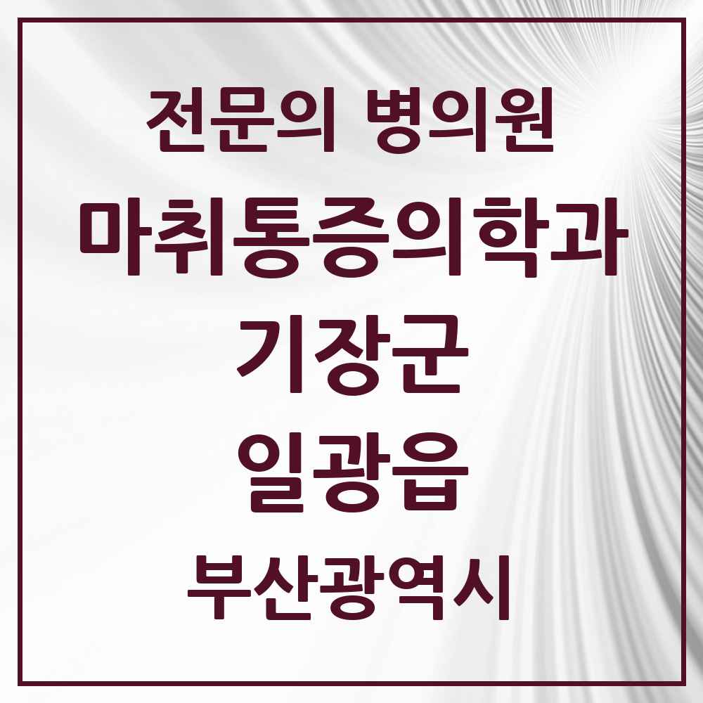 2025 부산광역시 기장군 일광읍 마취통증의학과 전문의 의원·병원 목록 1곳