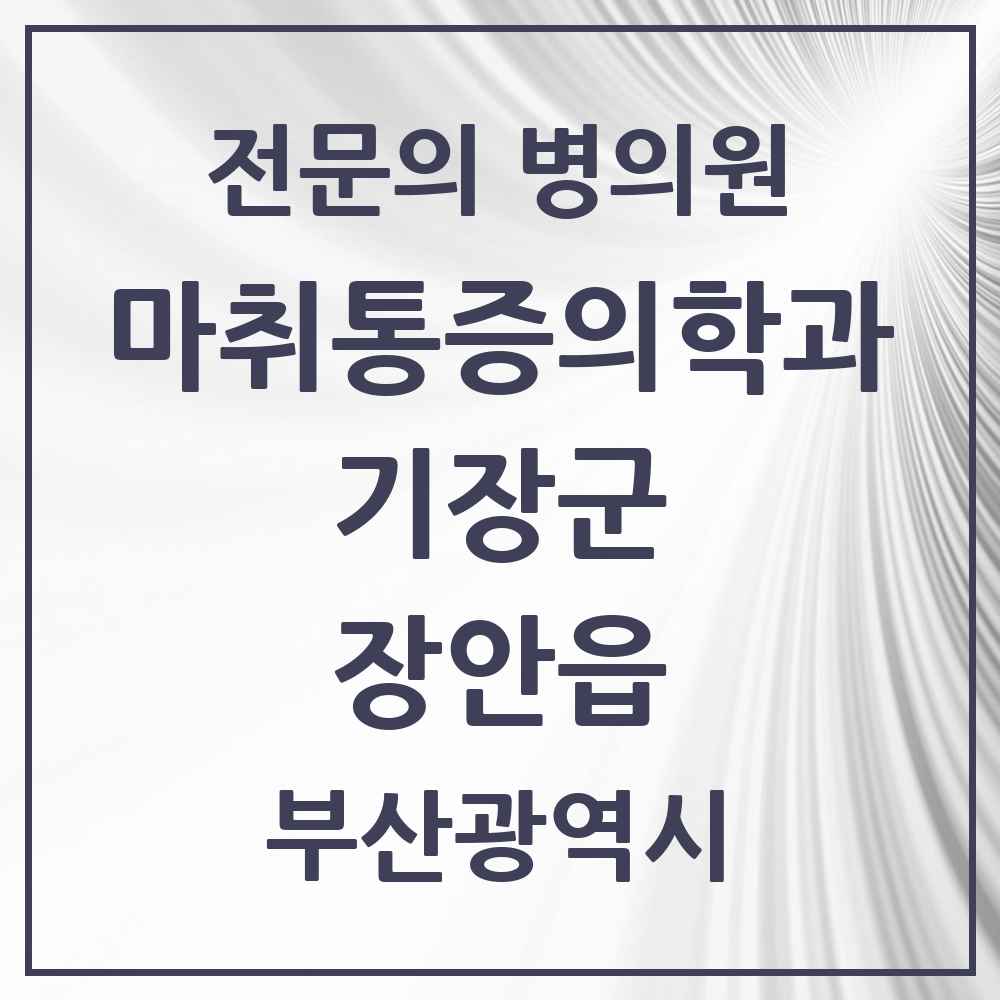 2025 부산광역시 기장군 장안읍 마취통증의학과 전문의 의원·병원 목록 1곳
