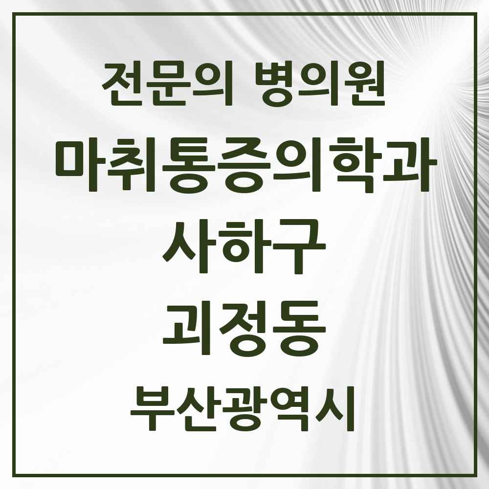 2025 부산광역시 사하구 괴정동 마취통증의학과 전문의 의원·병원 목록 3곳