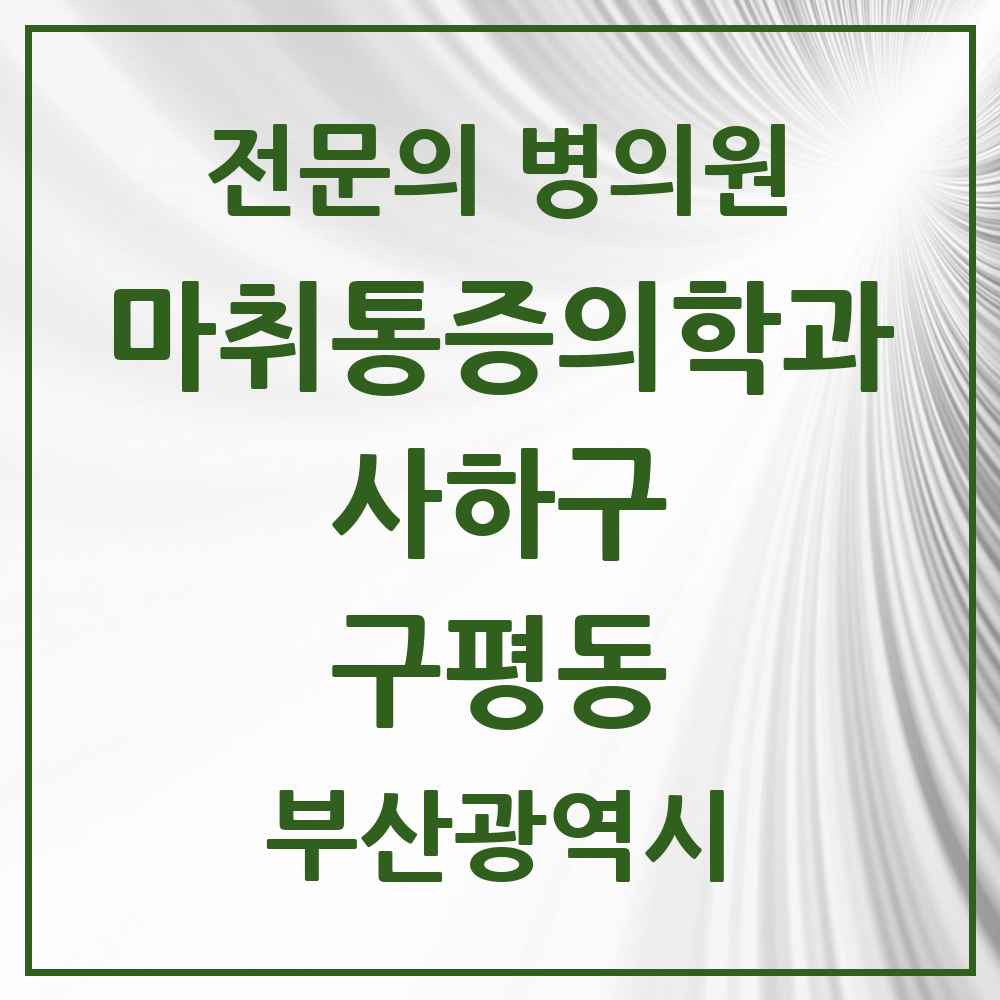 2025 부산광역시 사하구 구평동 마취통증의학과 전문의 의원·병원 목록 1곳