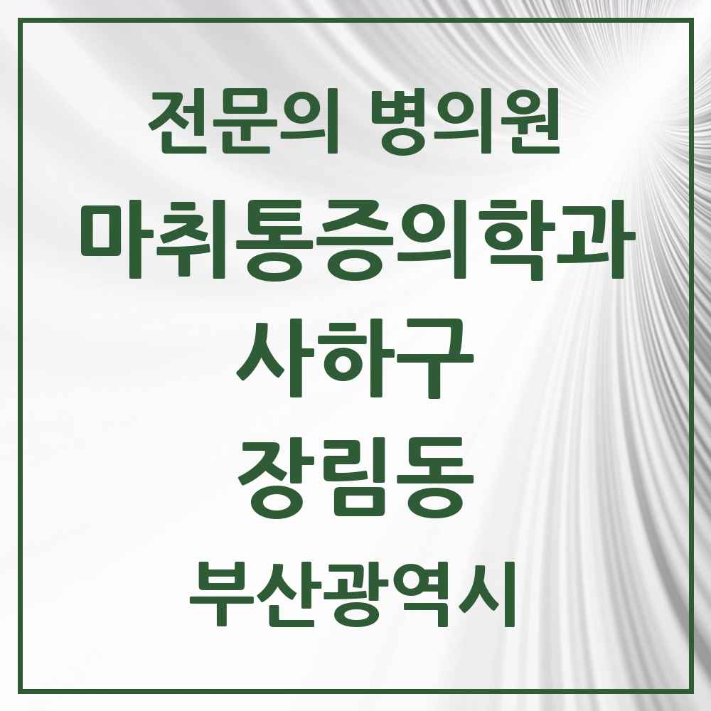 2025 부산광역시 사하구 장림동 마취통증의학과 전문의 의원·병원 목록 3곳