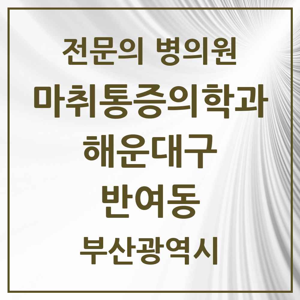 2025 부산광역시 해운대구 반여동 마취통증의학과 전문의 의원·병원 목록 4곳