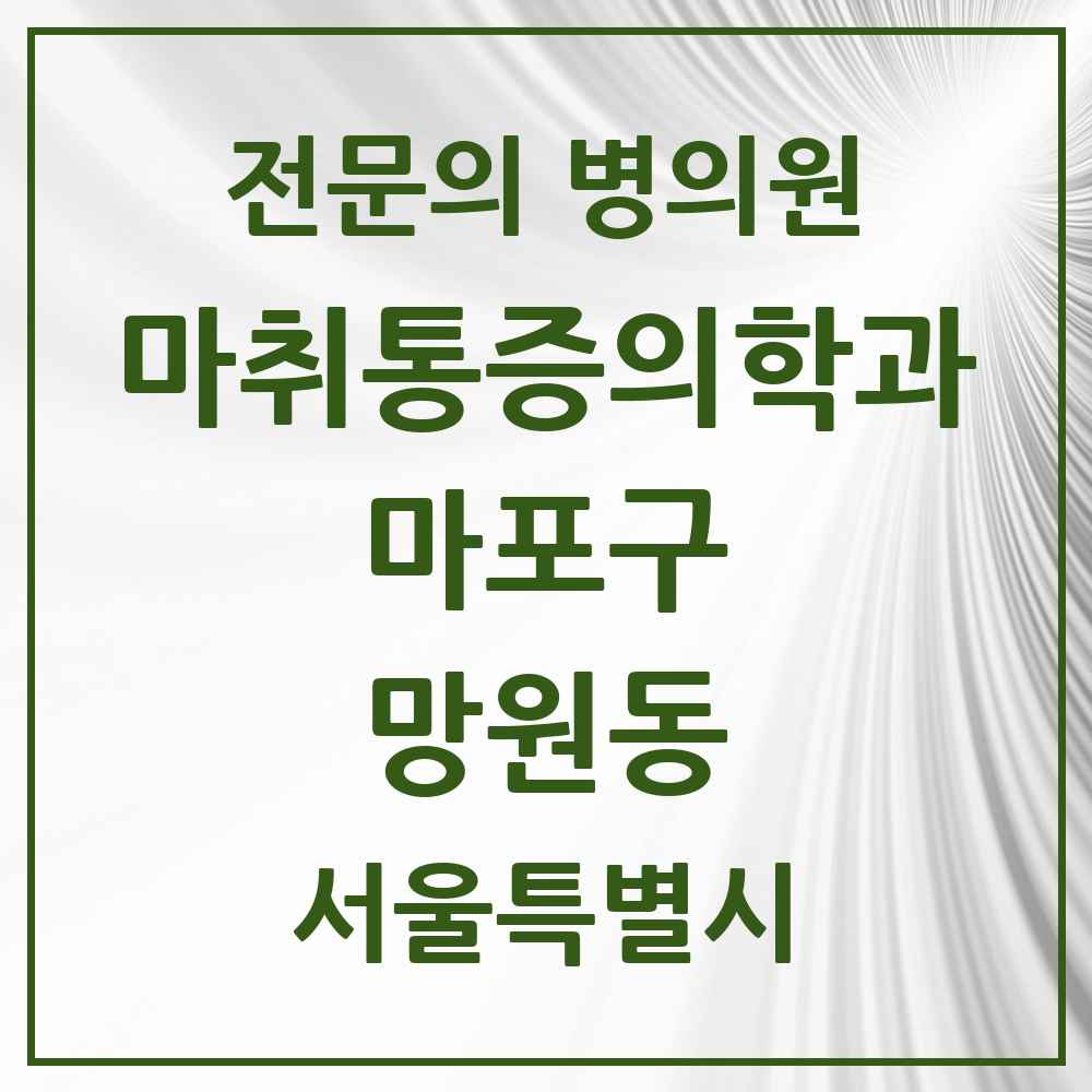2025 서울특별시 마포구 망원동 마취통증의학과 전문의 의원·병원 목록 2곳