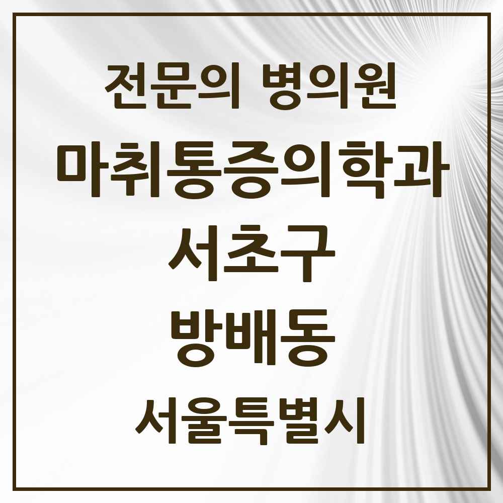 2025 서울특별시 서초구 방배동 마취통증의학과 전문의 의원·병원 목록 5곳