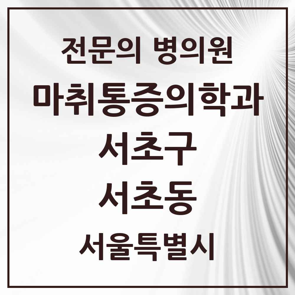 2025 서울특별시 서초구 서초동 마취통증의학과 전문의 의원·병원 목록 13곳
