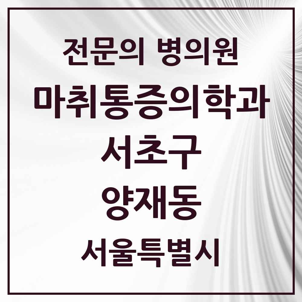 2025 서울특별시 서초구 양재동 마취통증의학과 전문의 의원·병원 목록 5곳
