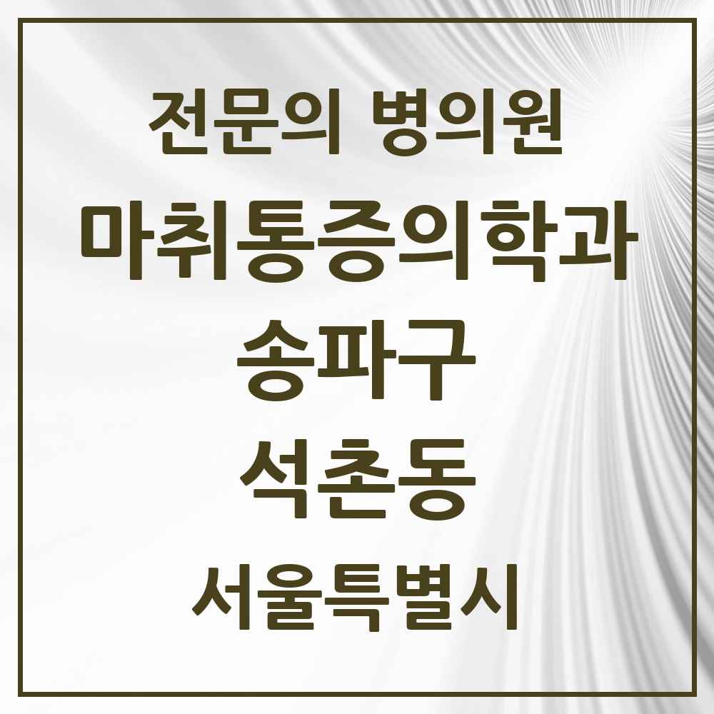 2025 서울특별시 송파구 석촌동 마취통증의학과 전문의 의원·병원 목록 5곳