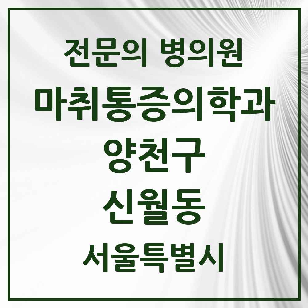 2025 서울특별시 양천구 신월동 마취통증의학과 전문의 의원·병원 목록 2곳
