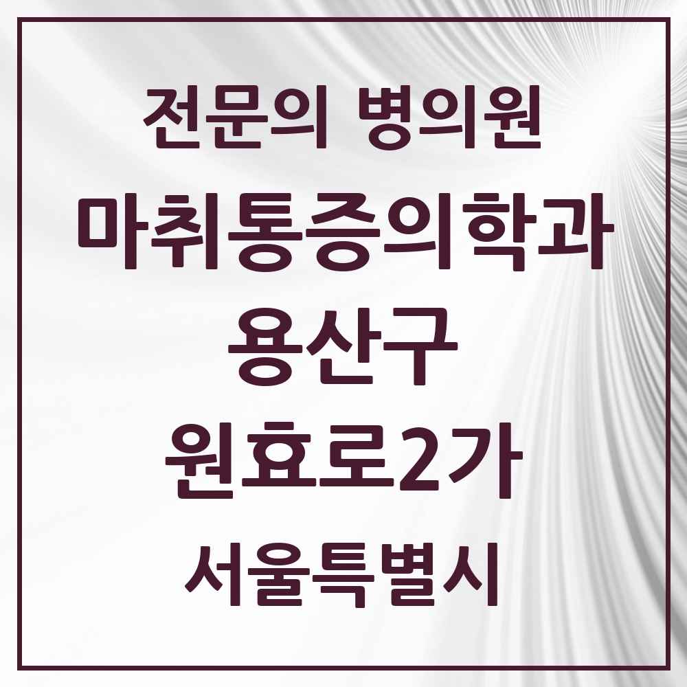 2025 서울특별시 용산구 원효로2가 마취통증의학과 전문의 의원·병원 목록 1곳
